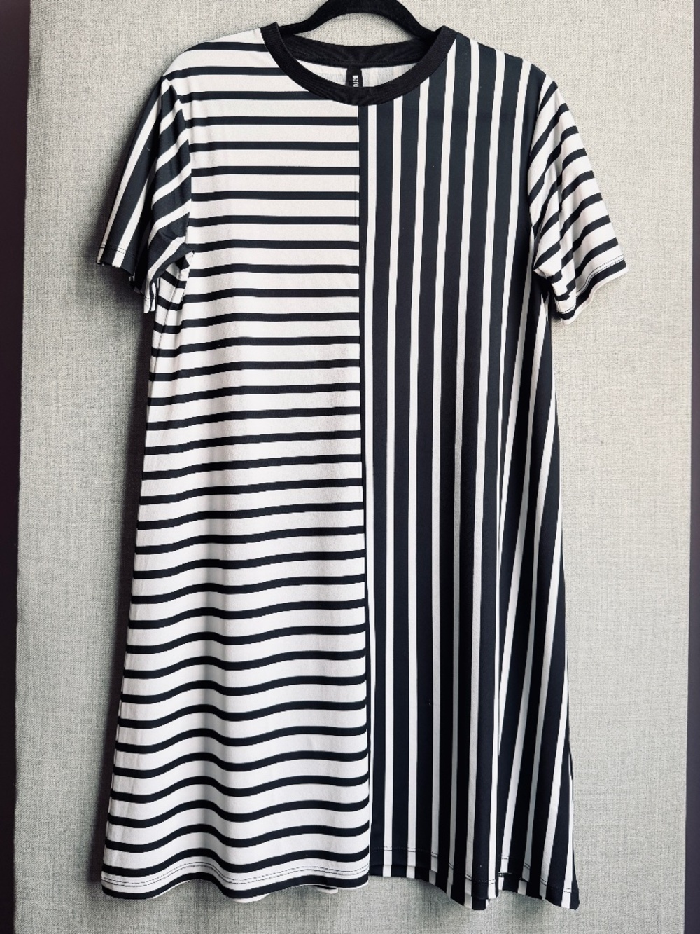 Diturbia Asymmetric Black + White Stripe Knit  T-Shirt Dress